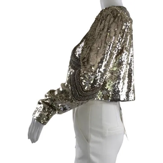 Veronica Beard Women's Phaedra Sequin & Bead Embellished Cropped Jacket Gold Sz XS, M, L, XL