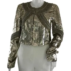 Veronica Beard Women's Phaedra Sequin & Bead Embellished Cropped Jacket Gold Sz XS, M, L, XL