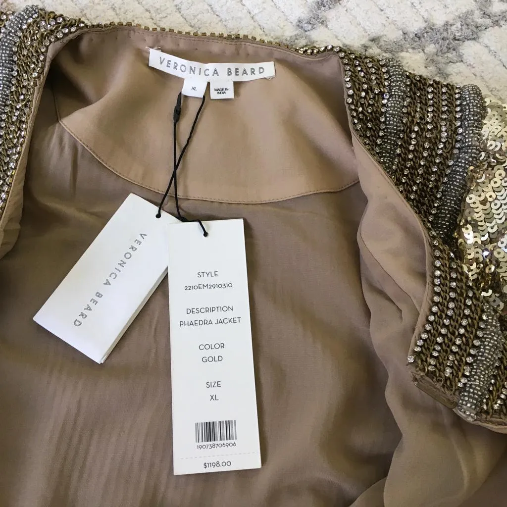 Veronica Beard Women's Phaedra Sequin & Bead Embellished Cropped Jacket Gold Sz XS, M, L, XL