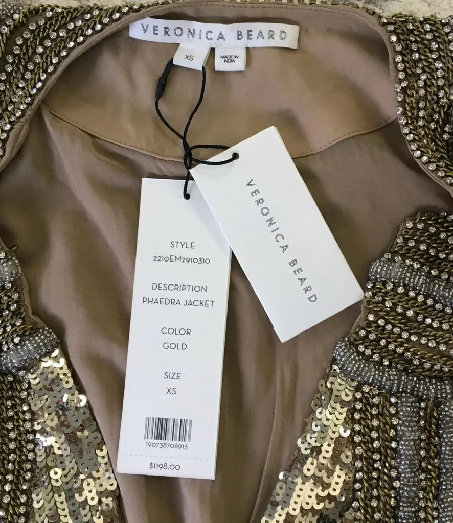 Veronica Beard Women's Phaedra Sequin & Bead Embellished Cropped Jacket Gold Sz XS, M, L, XL