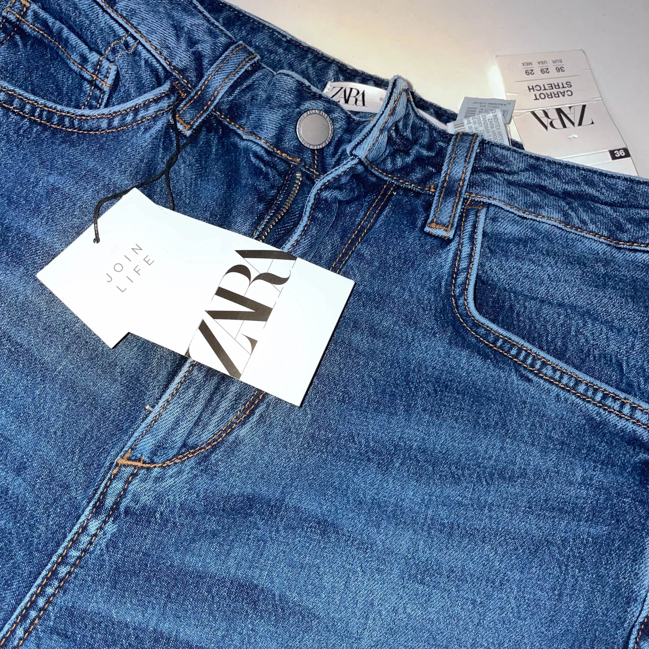 Vintage mens blue straight leg Zara jeans trouser size 36 with new tag| SKU 3704