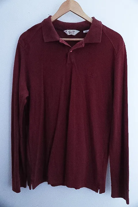 Vintage Original Penguin brown large long sleeve regular fit polo shirt