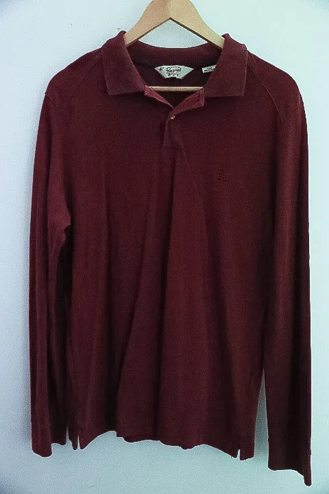 Vintage Original Penguin brown large long sleeve regular fit polo shirt