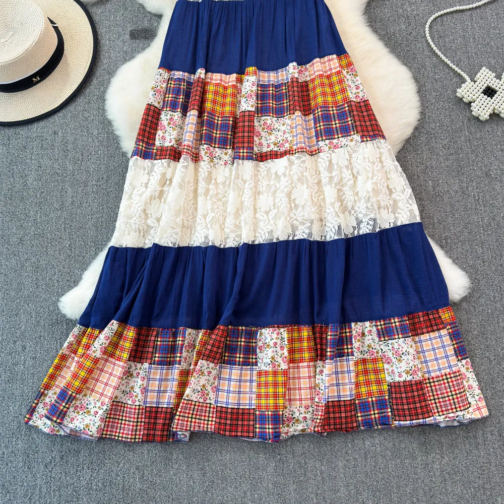 Vintage Plaid Patchwork Slip Dress