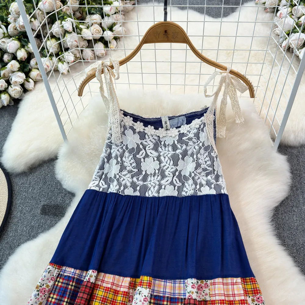 Vintage Plaid Patchwork Slip Dress