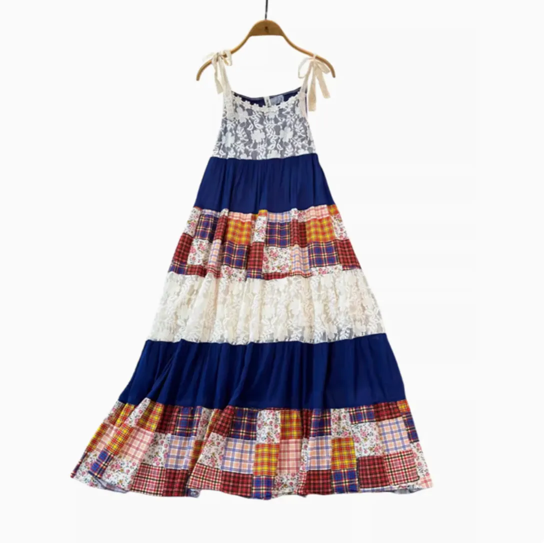 Vintage Plaid Patchwork Slip Dress