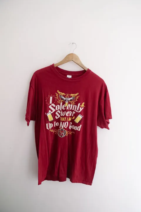 Vintage red i solemly swear that i'm up to no God graphics mens large tees