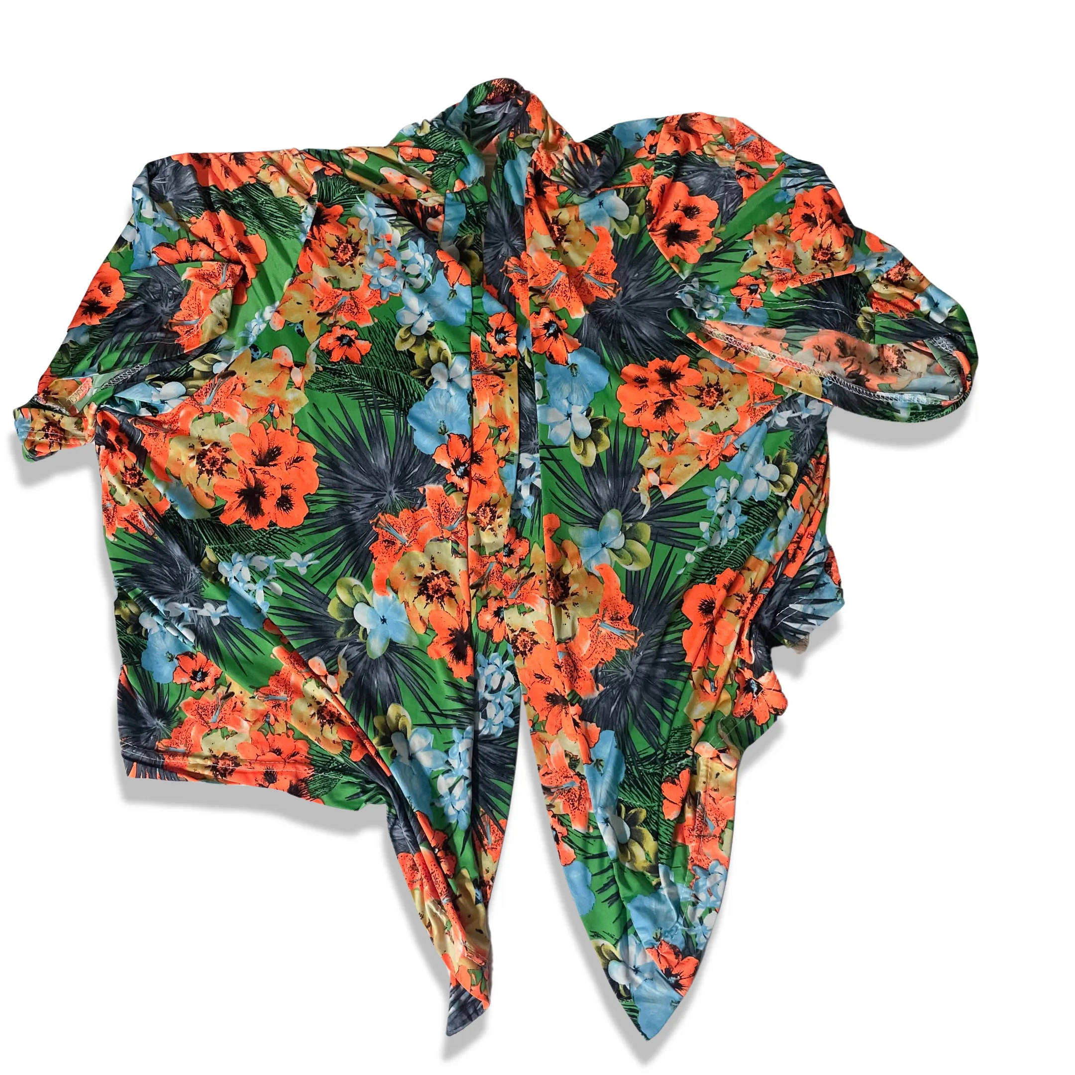 Vintage SHEIN SEXY Tropical floral Print Knot Hem Crop Blouse XXL