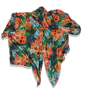 Vintage SHEIN SEXY Tropical floral Print Knot Hem Crop Blouse XXL