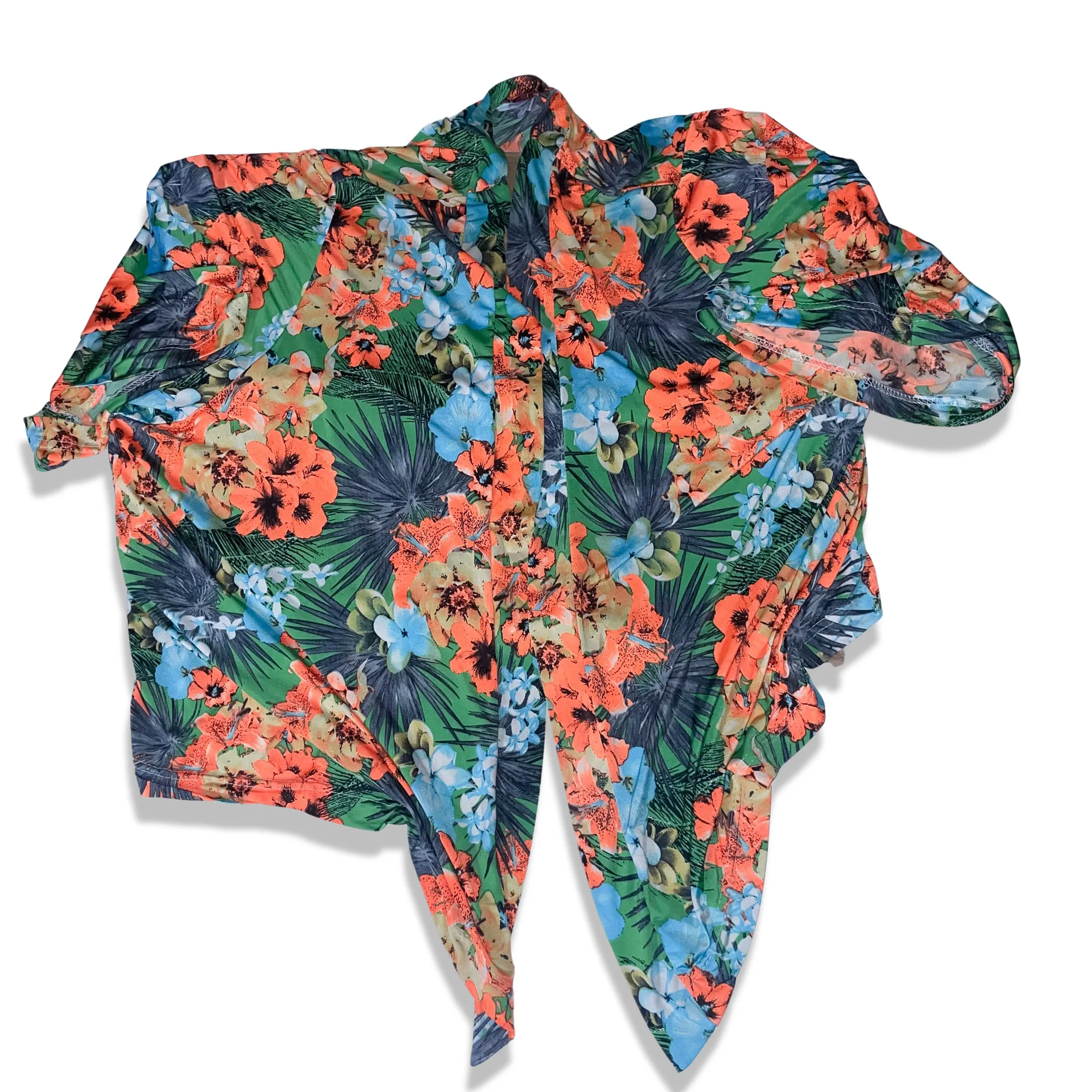 Vintage SHEIN SEXY Tropical floral Print Knot Hem Crop Blouse XXL