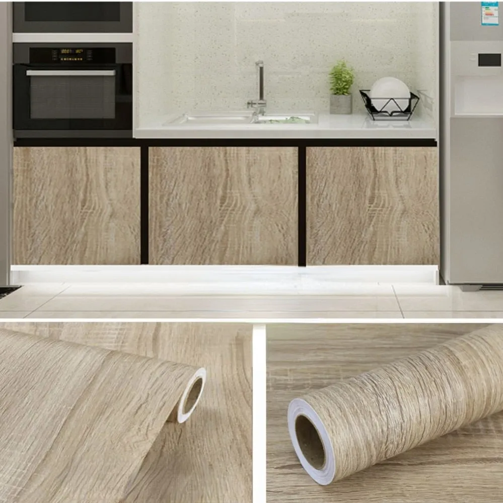Vinyl Wood Grain Stickers Wardrobe Cabinet Table Furniture Renovation