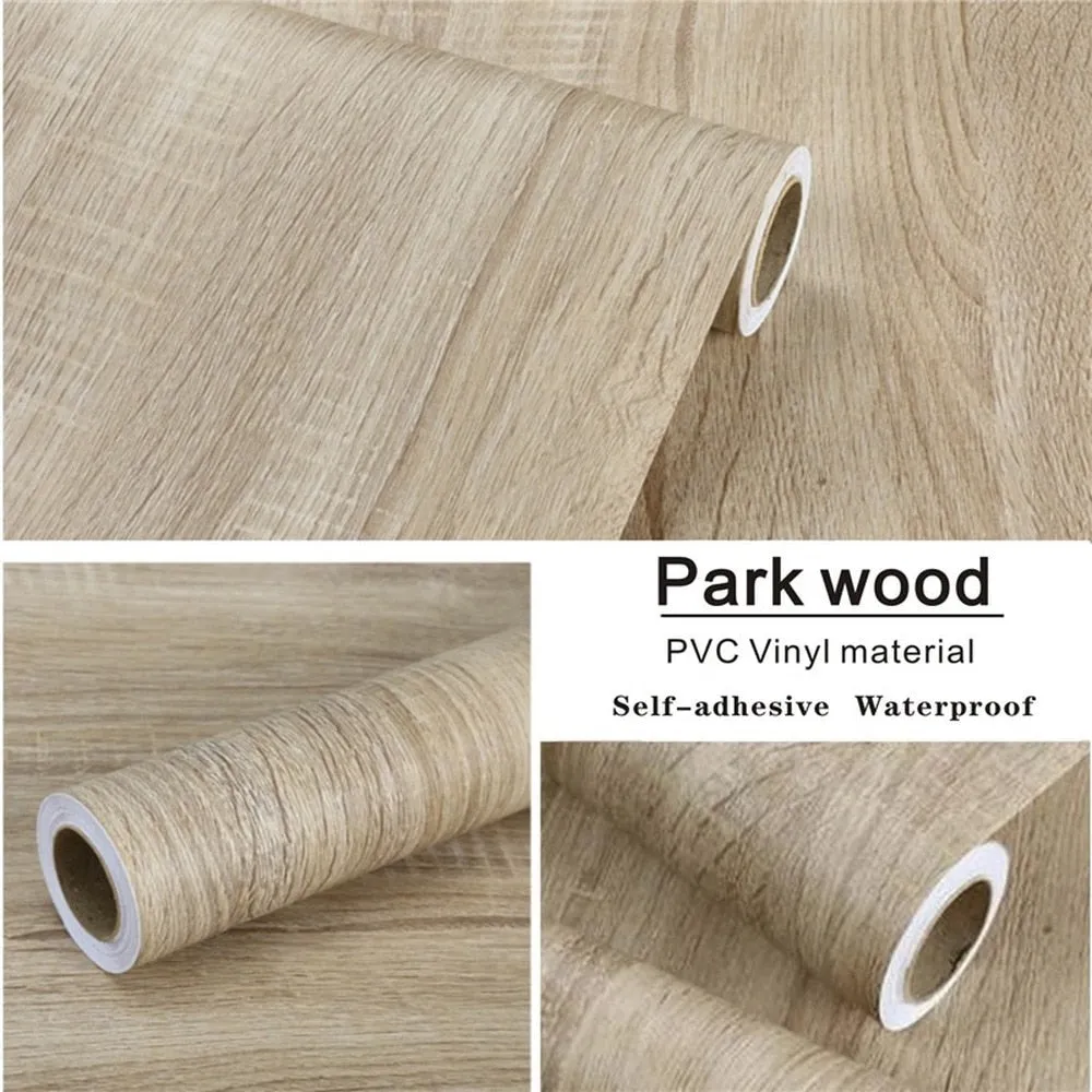 Vinyl Wood Grain Stickers Wardrobe Cabinet Table Furniture Renovation