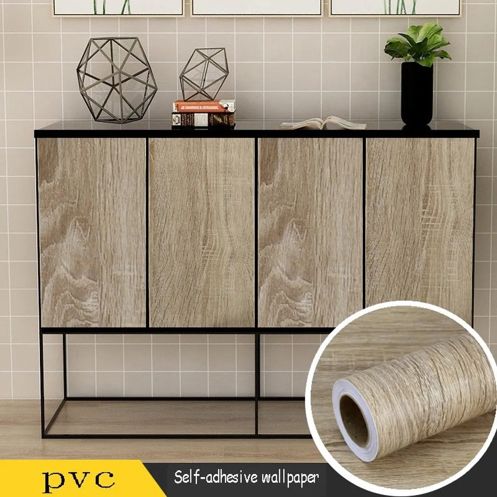 Vinyl Wood Grain Stickers Wardrobe Cabinet Table Furniture Renovation