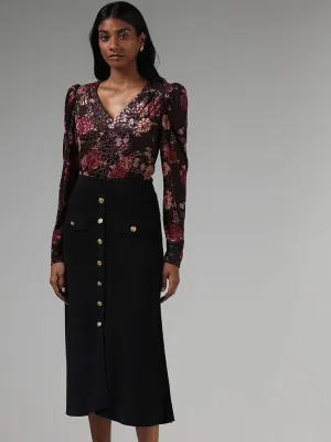 Wardrobe Black Velvet Floral Printed Top
