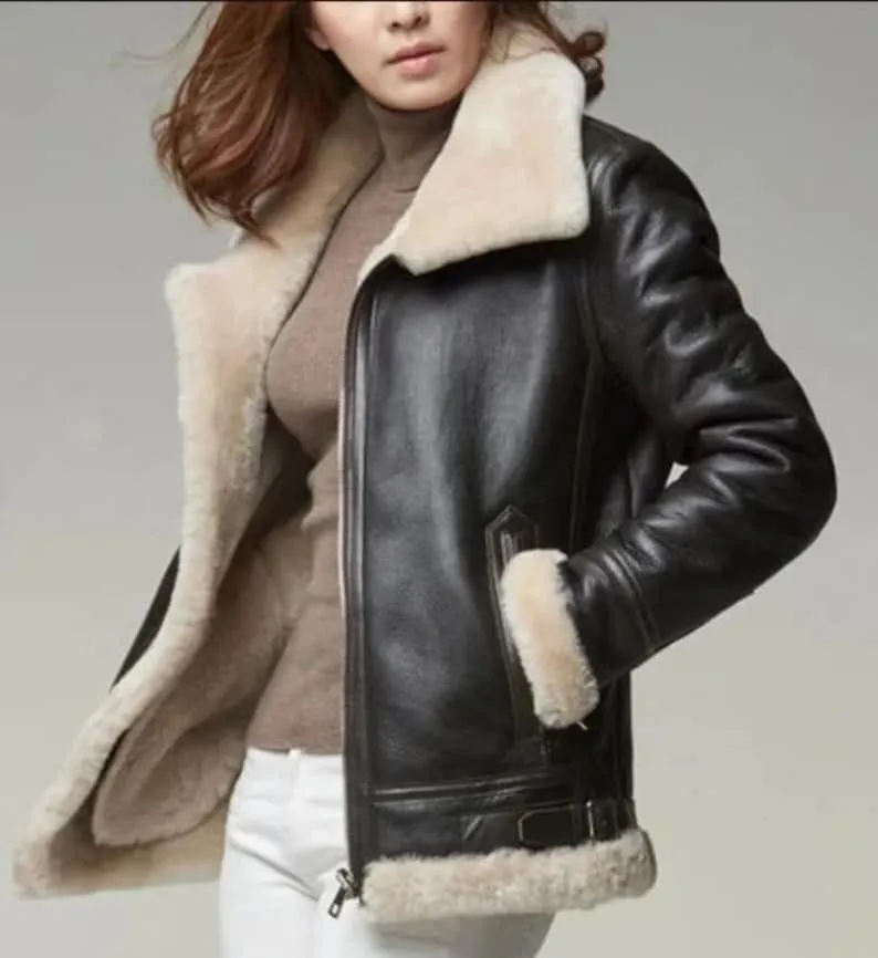 Women's Black B3 Shearling Leather Jacket