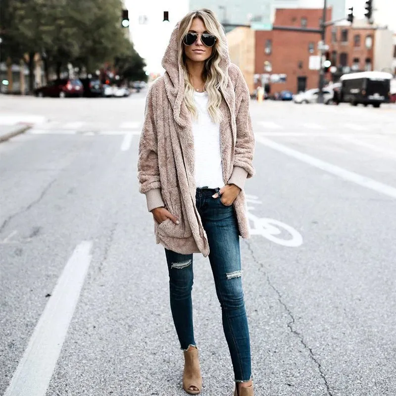 Women's Spring/Winter Warm Faux Fur Hooded Coat