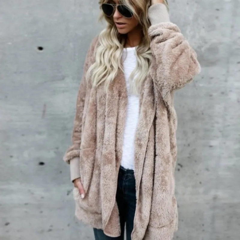 Women's Spring/Winter Warm Faux Fur Hooded Coat