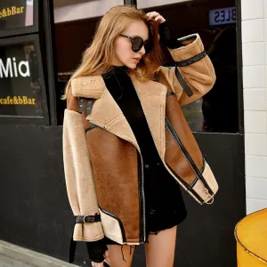Women's Winter Slim Faux Sheepskin Coat With Faux Fur