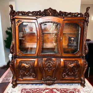 Wooden Twist Extended Royal Hand Carved Teak Wood Kitchen Cabinet Wardrobe ( Copper Finish )