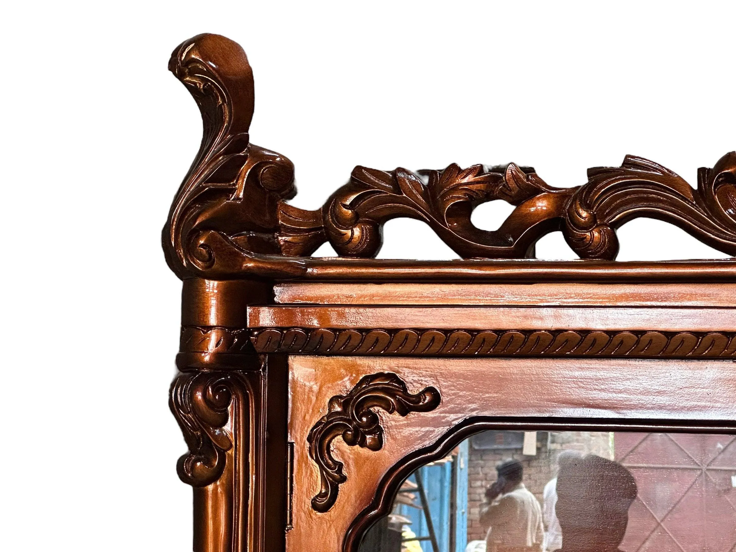Wooden Twist Extended Royal Hand Carved Teak Wood Kitchen Cabinet Wardrobe ( Copper Finish )