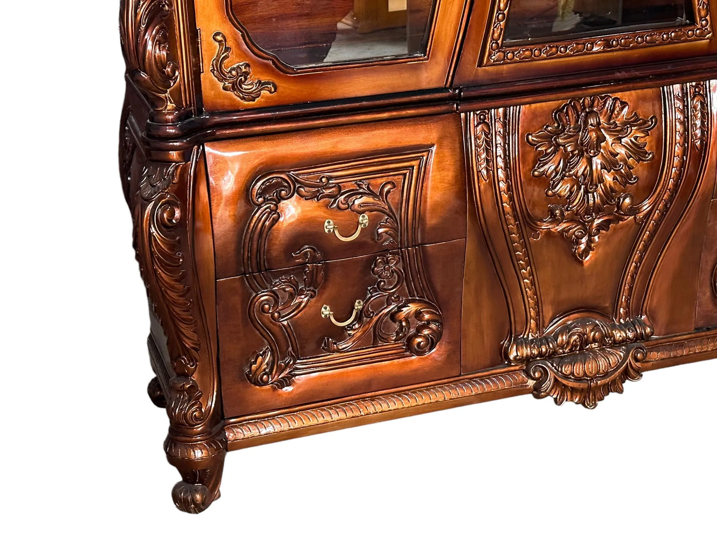 Wooden Twist Extended Royal Hand Carved Teak Wood Kitchen Cabinet Wardrobe ( Copper Finish )