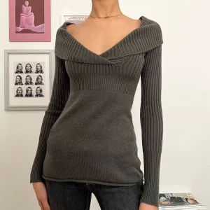 Zamyra V-Neck Lapel Sweater Top